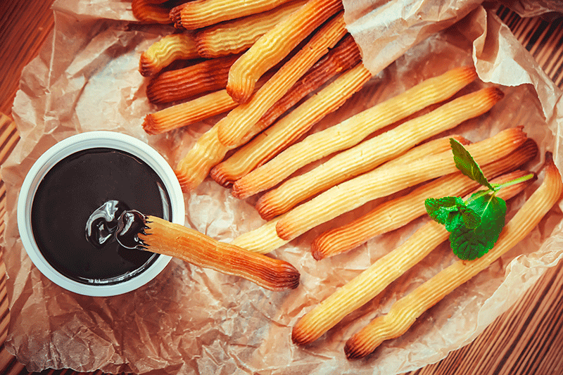 Churros with hot chocolate, a favourite winter treat